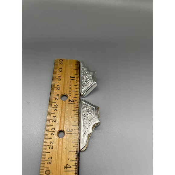 Vintage Western Floral Engraved Silver Tone Shirt Collar Tips Cowboy Accessory - Picture 5 of 5